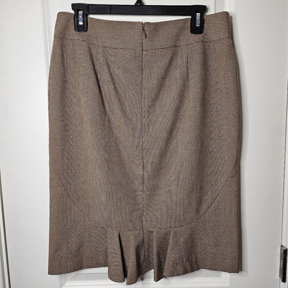 Rafaella Brown Houndstooth Pencil Skirt Size 8 Back Flounce Career Work Business - Picture 4 of 12